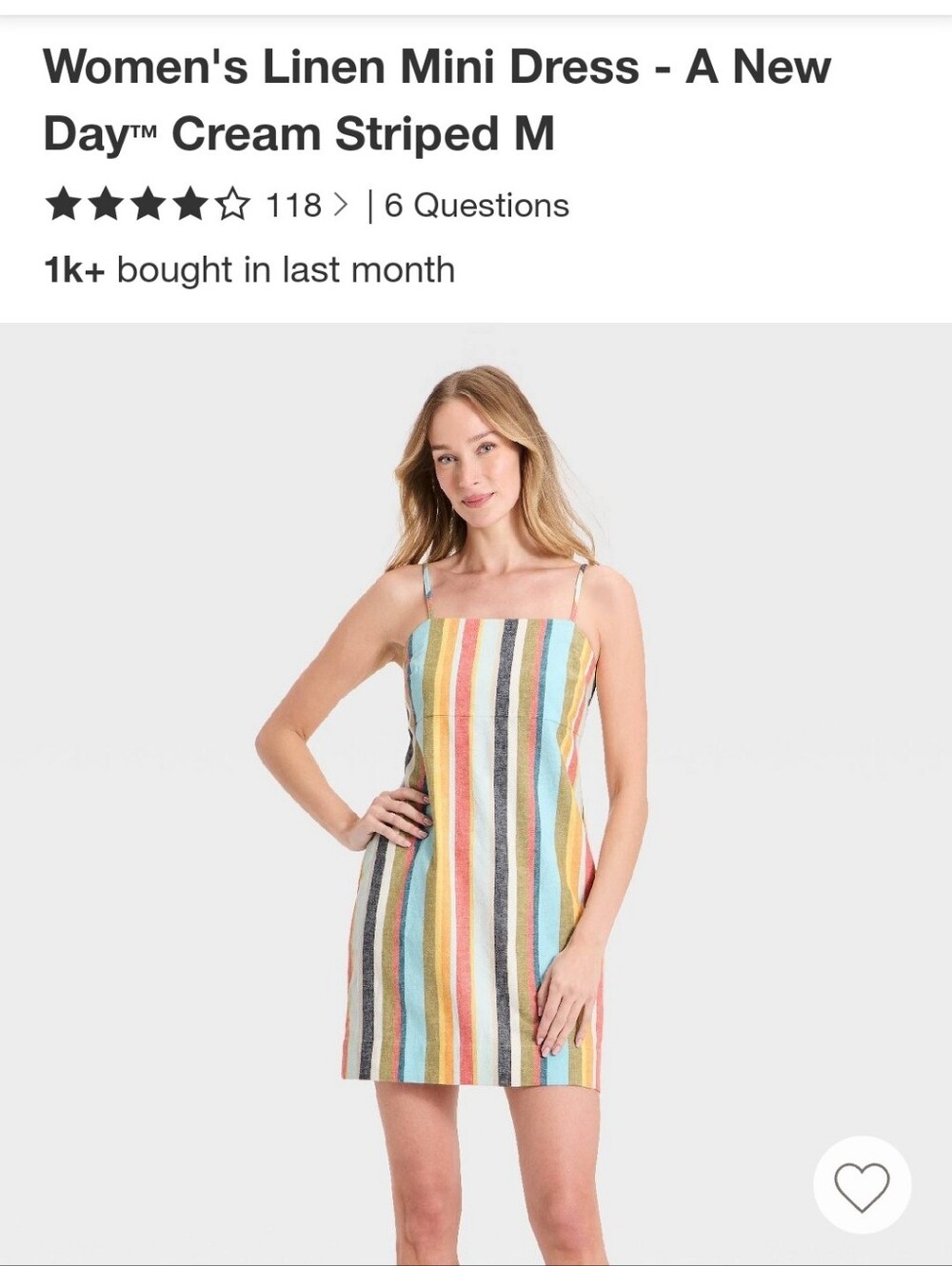 Women Linen Mini Striped Dress A New Day Medium M